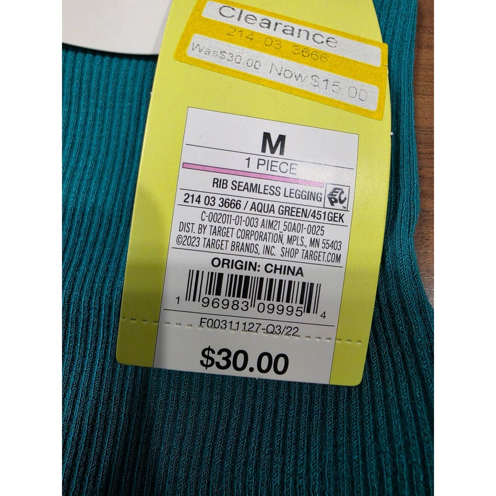 NWT All in Motion Rib Seamless Legging Medium Aqua Green High Rise Activewear - Picture 3 of 5